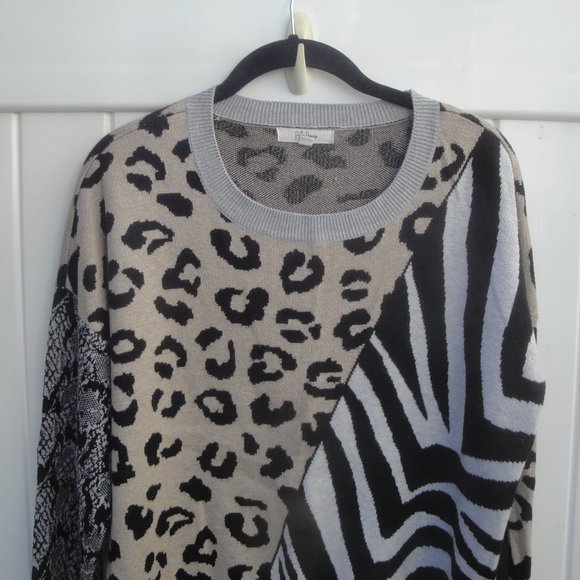 Peyton Primrose Sweater Animal Print Crewneck Pullover Large - Picture 4 of 4